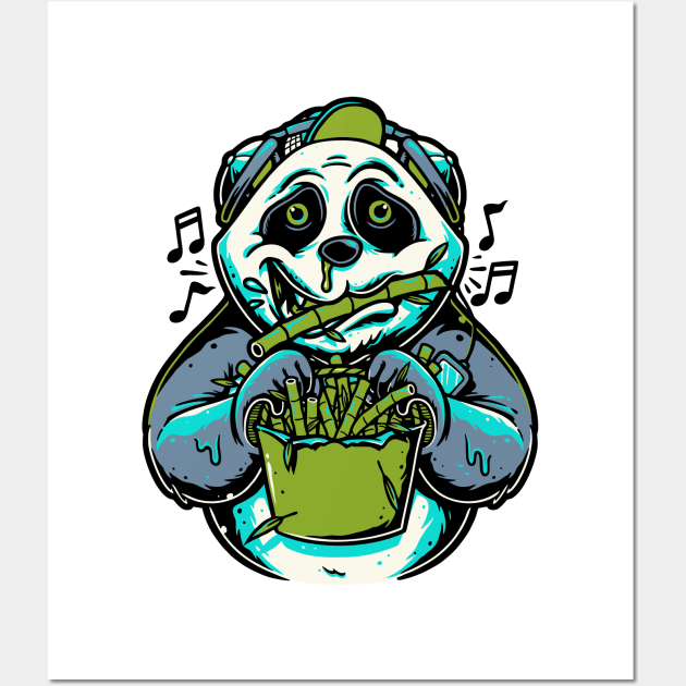 Panda playing bamboo flute Wall Art by Mako Design 